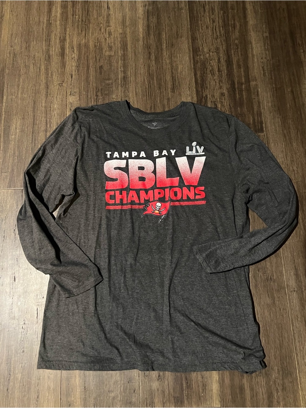 Super Bowl 55 Tampa Bay champions men’s long sleeve grey T shirt Tom Brady sz L